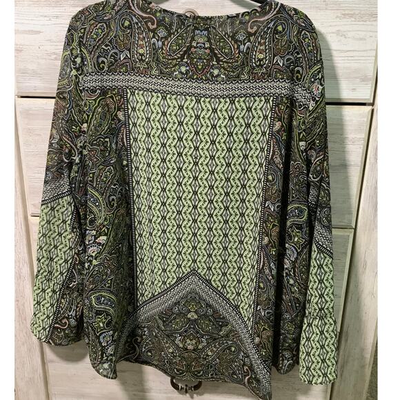 Belle by Kim Gravel Boho Green Paisley Blouse - Size 2X - Picture 3 of 3